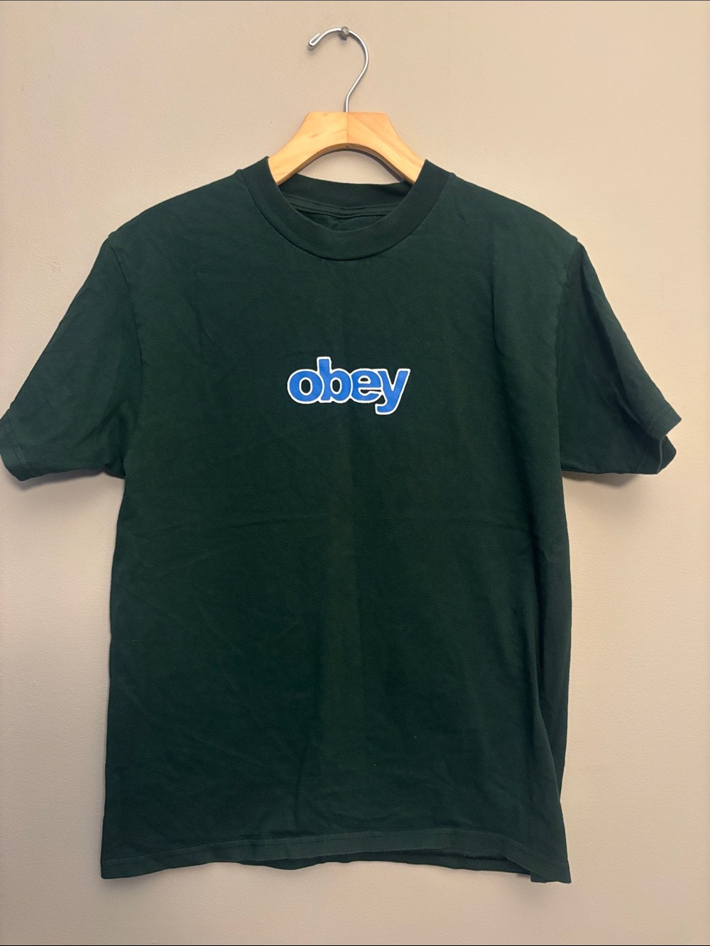 Obey Dark Green Tee with Blue Logo